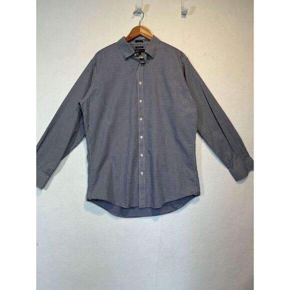 Neiman Marcus Mens Large Blue White Plaid Trim Fit Button Up Shirt 17 34/35 - Picture 2 of 11